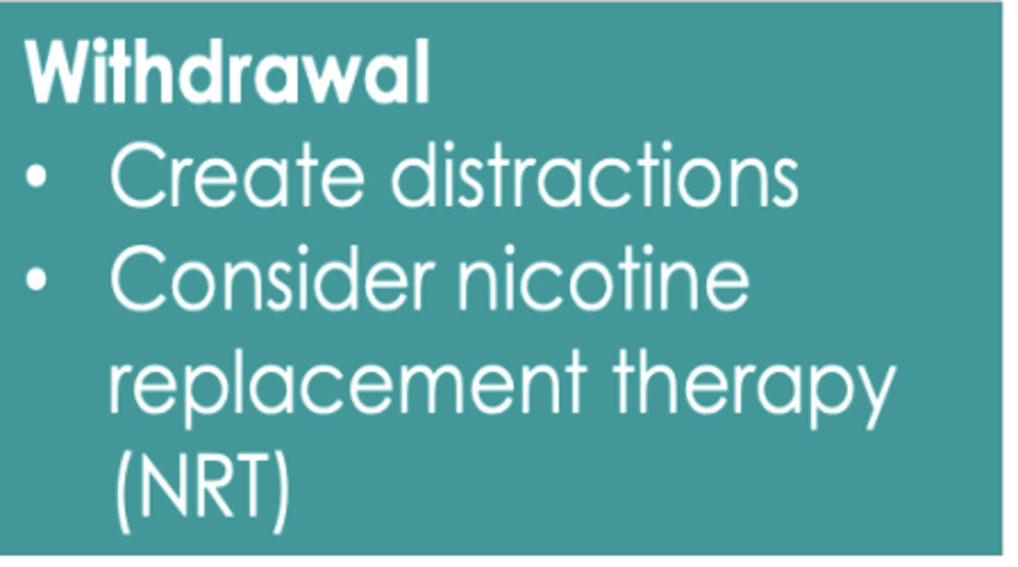 <p>- create distractions</p><p>- consider NRT</p>