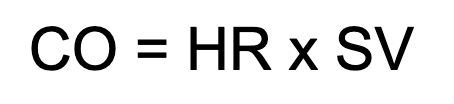 <ul><li><p>cardiac output (CO) is the volume of blood ejected from each ventricle per unit time</p></li><li><p>it is the product of heart rate (HR) and stroke volume (SV), and is typically expressed as liters/min</p></li><li><p>CO is flow! - volume of blood per unit time</p></li></ul><p></p>