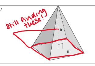 V=1/3Bh

it is one third the volume of a prism
