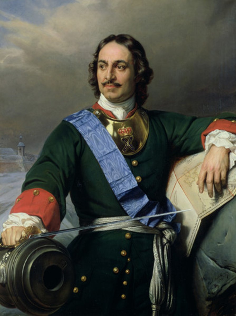 <p>The ruler of Russia from 1689 to 1725. He is known for his major effort to modernize Russia and see it transformed more like the powers of the West. He modernized the army and fought a long but successful war with Sweden, The Great Northern War, he reorganized the way his government operated to be closer to western methods, and pushed his people to modernize and dress and act more like the people in the west.</p>