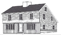 A colonial style of architecture originating in New England around 1650 and commonly built by the 18th century; has a roof with unequal sides (the roof in the back is longer than the front) which helps during snow falls so snow is more at the back of the house instead of the front