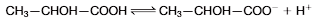 <p>In contrast to salts, many <strong>acids</strong> when dissolved in water do not dissociate totally but <strong>establish equilibrium between undissociated and dissociated components</strong></p><p>Thus lactic acid, an important metabolic intermediate, dissociates partially into a lactate anion and a proton as follows: (look at the picture)</p><p>A dynamic equilibrium is established in which the products of the reaction reform the undissociated reactant while other molecules dissociate.</p><p><strong>The degree of dissociation of such an electrolyte depends on the affinity of the anion for an H+</strong></p><p>There will be more dissociation if the weak dipole forces of water that interact with the anion and cation are stronger than the electrostatic forces between the anion and H+. On a molar basis such compounds, termed weak electrolytes, have a lower capacity to carry an electrical charge in comparison to those that dissociate totally.</p><p></p>