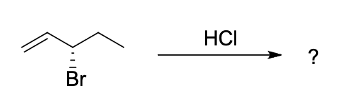 <p>predict the expected major products of HCI addition to the alkene below</p>