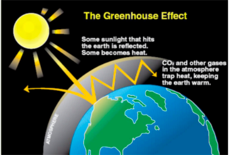 <h2 collapsed="false"><span style="color: yellow">atmospheric gases that trap heat energy from the Sun</span></h2><ul><li><p>Contribute to greenhouse effect</p></li><li><p>More of these gases we put into atmosphere, more the planet will heat up - leads to global warming (global temp rise)</p></li></ul>