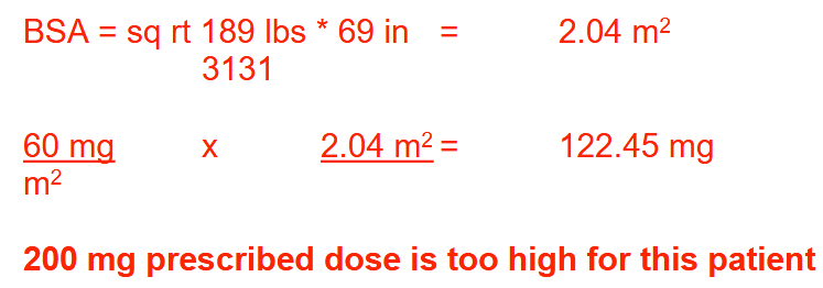 <p>122.45 mg, prescribed dose too high</p>