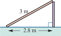 <p>a 3m log rests with one end on top of a post and the other on the level ground 2.8m from the base of the post. </p><p>find the angle the log makes with the ground, correct to one decimal place</p>