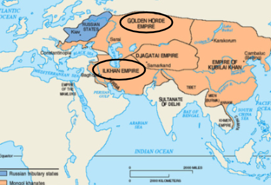 They suffered widespread devastation and death from Mongol attacks, invasions prompted princes to improve military organization and accept the values of a more centralized leadership, severed ties with much of Western Europe, created a more distinct culture, and created a foundation for the modern state.
LO 2) The rulers of the city-state of Moscow began making an army and rose up against the Mongols. After they gained independence from the Mongols, they developed their government and military to be more centralized and powerful.
LO 3) The expansion of the Mongols affected how closely related this place was with Western Europe.