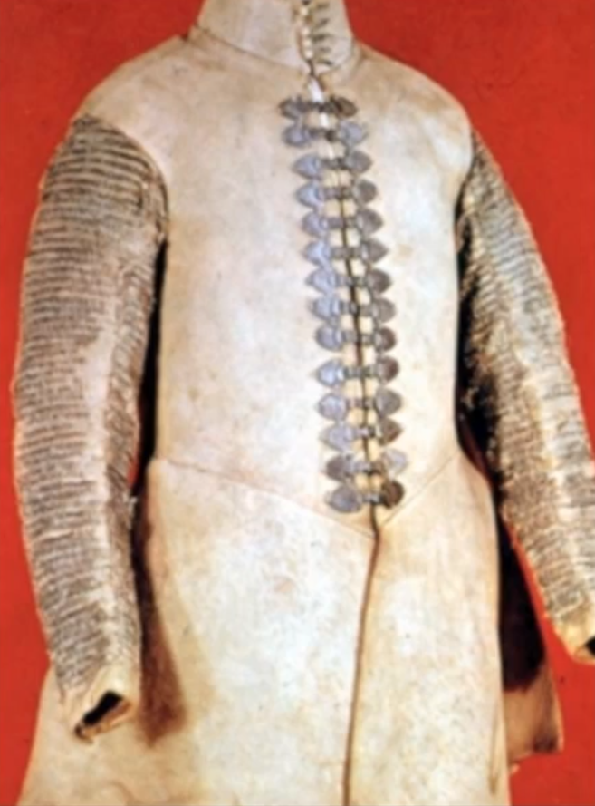 <p>often worn by militia, made of 4 pieces of buffalo hide pieced together and laced or clasped up the front</p>