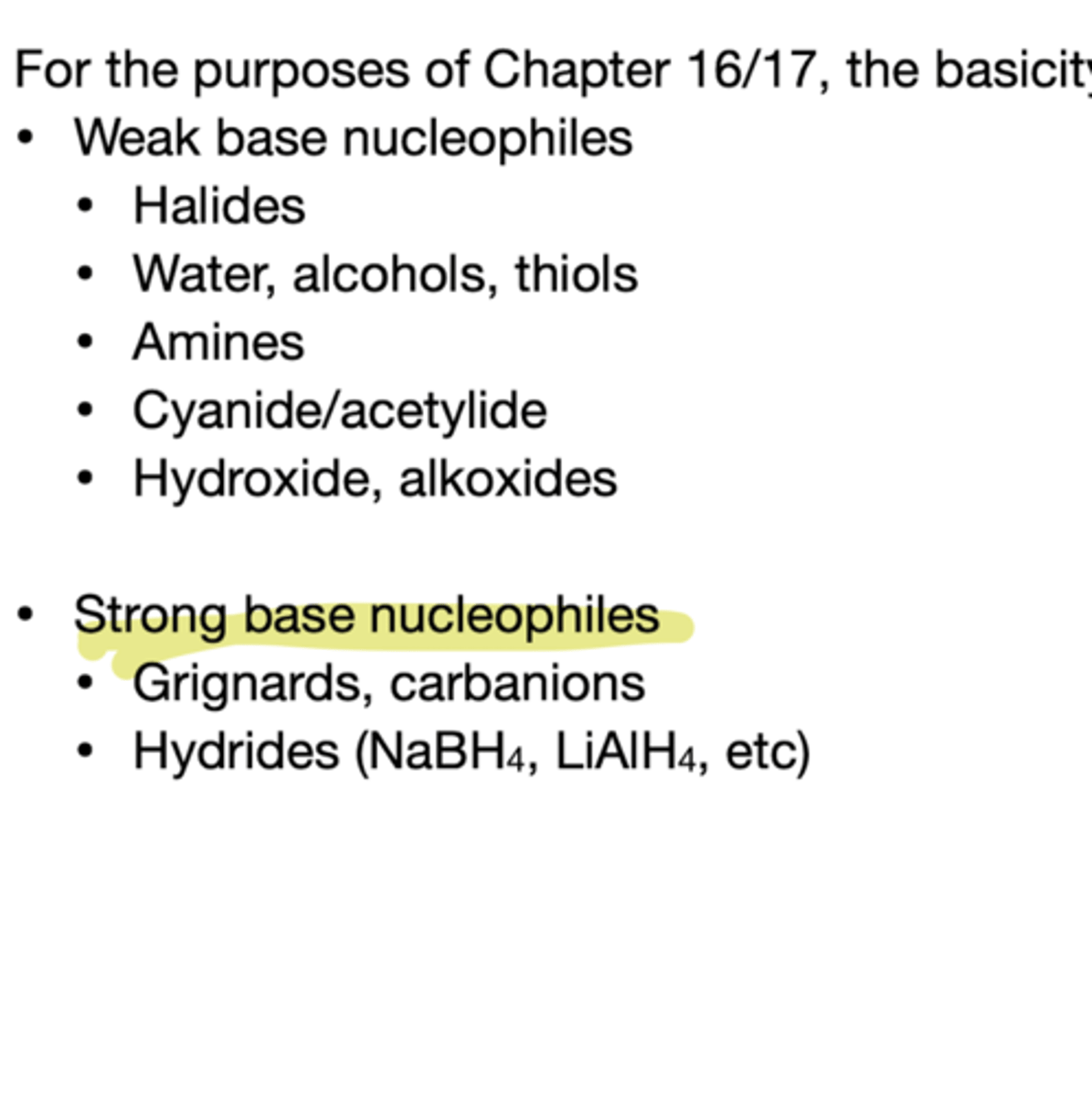 <p>Weak bases add conjuage and strong bases adds direct</p>