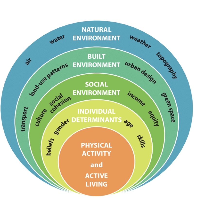 <p><strong><span>-explicit recognition of relations between individuals and their physical environments.</span></strong></p><p><span>-Ecological models posit that behavior results from influences at multiple levels. (multiple factors to success)</span></p><p><span>-Environmental factors influence behavior directly and indirectly through an individual’s perceptions.</span></p><p><span>-If a physical environment is not conducive to change, then the exercise intervention will not be successful.</span></p><p><mark data-color="blue" style="background-color: blue; color: inherit;"><span>-A key belief is that interventions are most likely to be effective when they target multiple levels</span></mark></p>