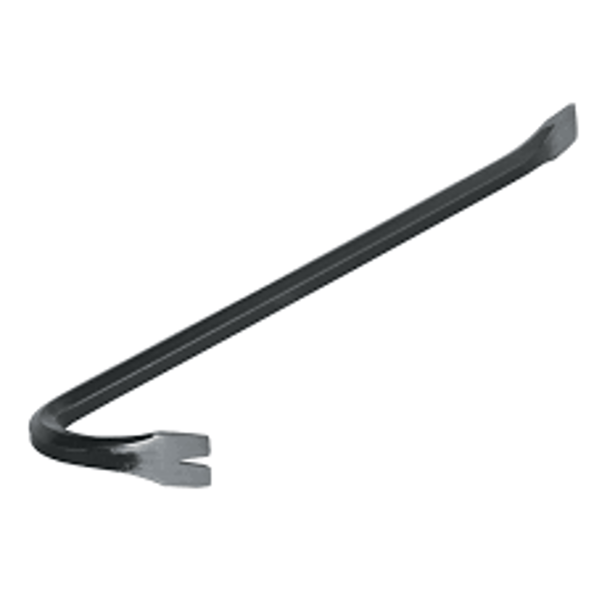 <p>An iron bar with a flattened end, used as a lever consisting of a a single curved end and flattened points, often with a small fissure on one or both ends for removing nails.</p>