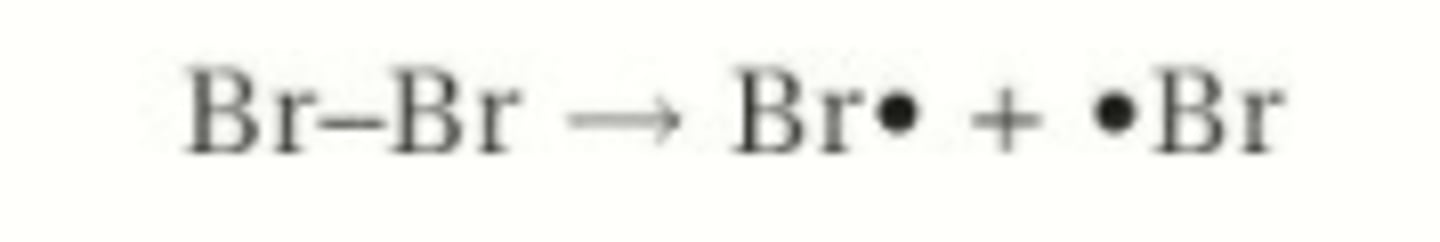 <p>Breaking halogen bond with UV light to form 2 free radicals</p>