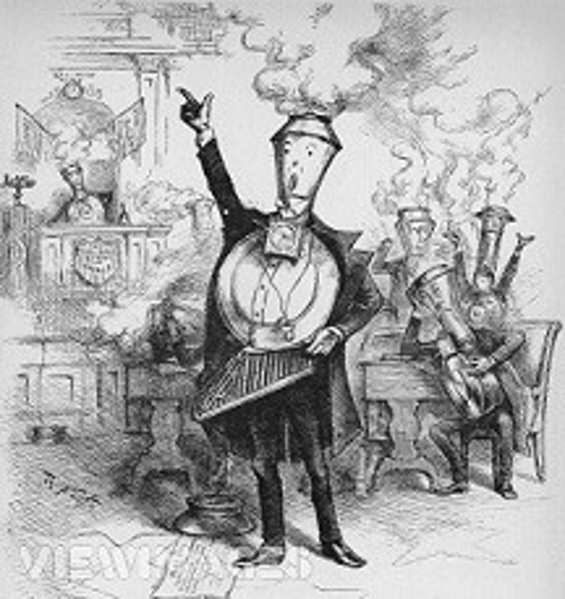 <p>In this affair, insiders gave stock to influential members of Congress, to avoid investigation of the huge profits they were making from government subsidies for building the transcontinental railroad. (p. 300)</p>