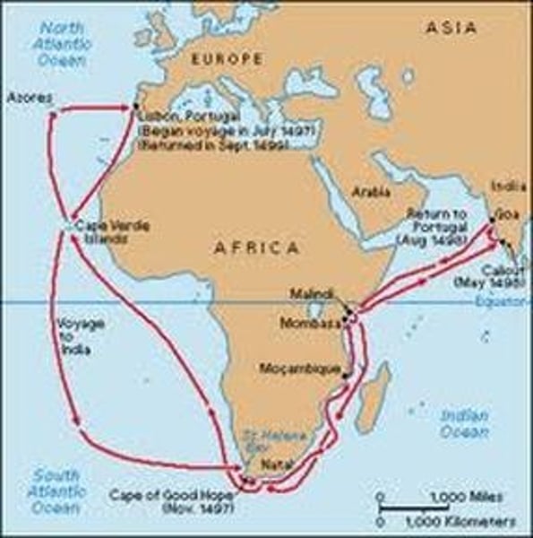 <p>took an early lead in European exploration (sponsored by Prince Henry); went East and established trading posts in West Africa, East Africa (Swahili City States) and India for spice trade</p>