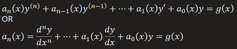 <p>Steps:</p><p>1) Convert given equation to the general linear formula by…</p><p>(a) dividing all terms by dx when x = IV</p><p>(b) collecting y terms (DV) on the left &amp; x terms (IV) on the right</p><p>2) Compare to general linearity formula to verify it matches</p>
