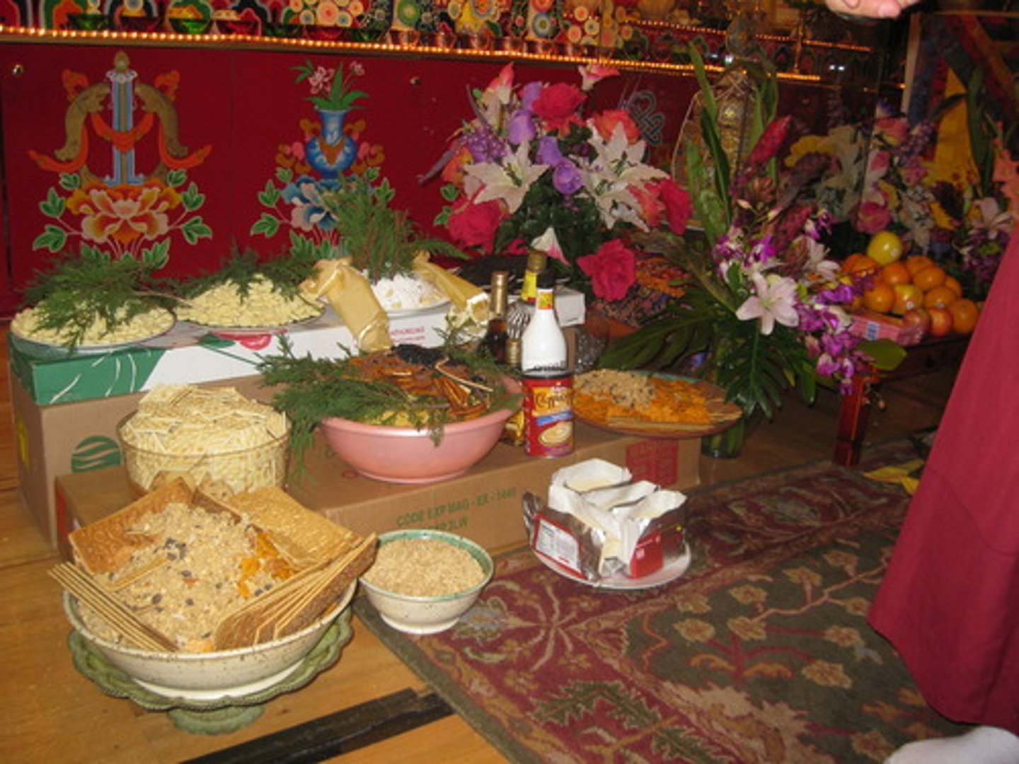 <p>Hindu devotional worship, host and honour of deities at home or in a temple. can mark stages of life, and events. at mandir, involves offerings of flowers, fruits, food and incense, and then eating the blessed food. a multisensory experience</p>