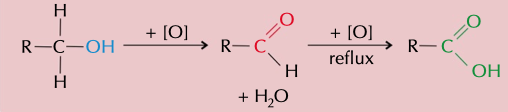 <p>heating alcohol with a oxidant agent (acidified potassium dichromate VI) makes an aldehyde, the scan further oxidise to form a carboxyl acid. to get a aldehyde you have to distil it immediately</p>