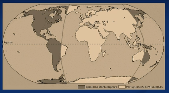 <p>1494</p><p>—&gt; solving spanish-portugese rivalry by dividing the world into 2 spheres of influence</p><p>(very similar to situation in berlin after war</p>