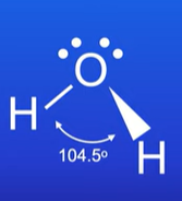 <ul><li><p>Has 2 bonding pairs and 2 lone pairs of electrons on the central atom</p></li><li><p>BA is 104.5 degrees </p></li></ul><p></p>