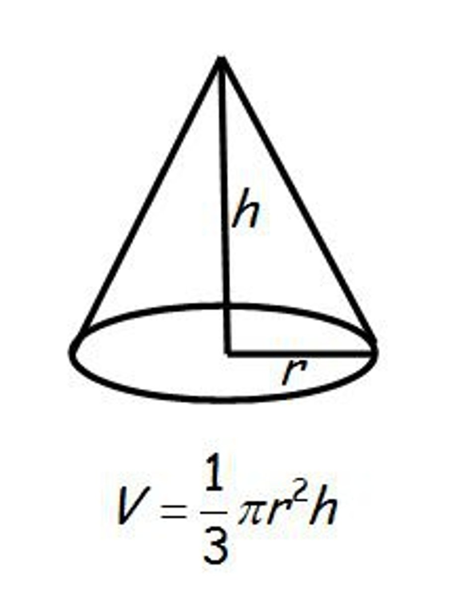 <p>V = (1/3)π r^(2) h</p>