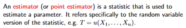 <p>A statistic used to estimate a parameter</p>