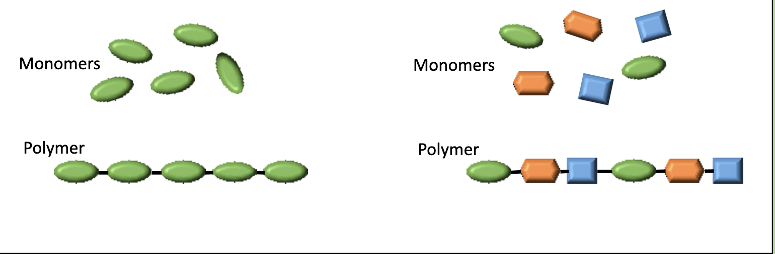 <p>be made of only one type of monomer or several different types </p>