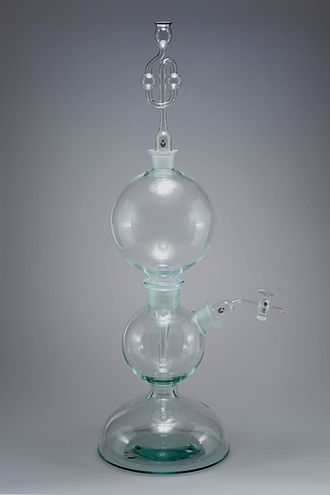 <p><em>“Kipp Generator”</em></p><p>Appearance - made of glass; consists of three vertically stacked chambers, roughly resembling a snowman</p><p>Uses - for preparation of small volumes of gases.</p>