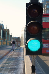 When it is safe to proceed, you may enter the intersection to go straightahead or turn unless a sign or additional signal prohibits the turn. You still must yield to pedestrians.