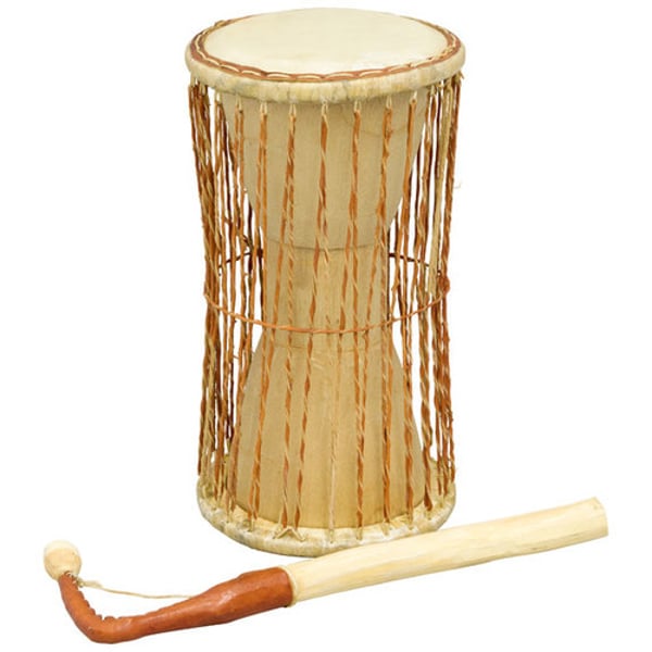 <p>hourglass-shaped 'talking drum', held under the arm and played with the hand</p>