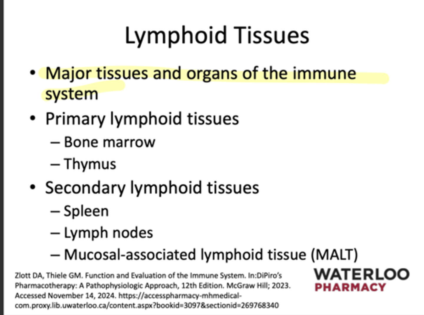 <p>-Spleen</p><p>-Lymph nodes</p><p>-MALT</p>