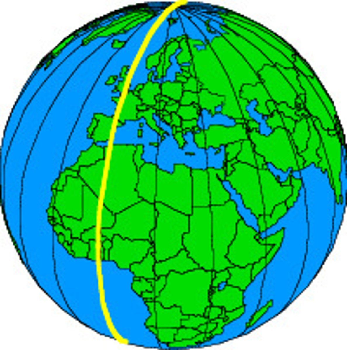 <p>The angular measurement East or West of the Prime Meridian. (Represented with vertical lines)</p>