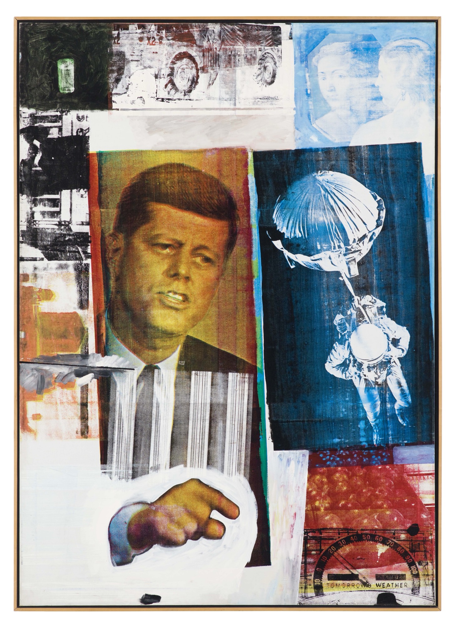 <p>This artist is from the neo-dada movement and was made with silkscreens that were then applied onto paintings. This piece is also sometimes associated with pop art for the photomontage stylings of the piece. </p>