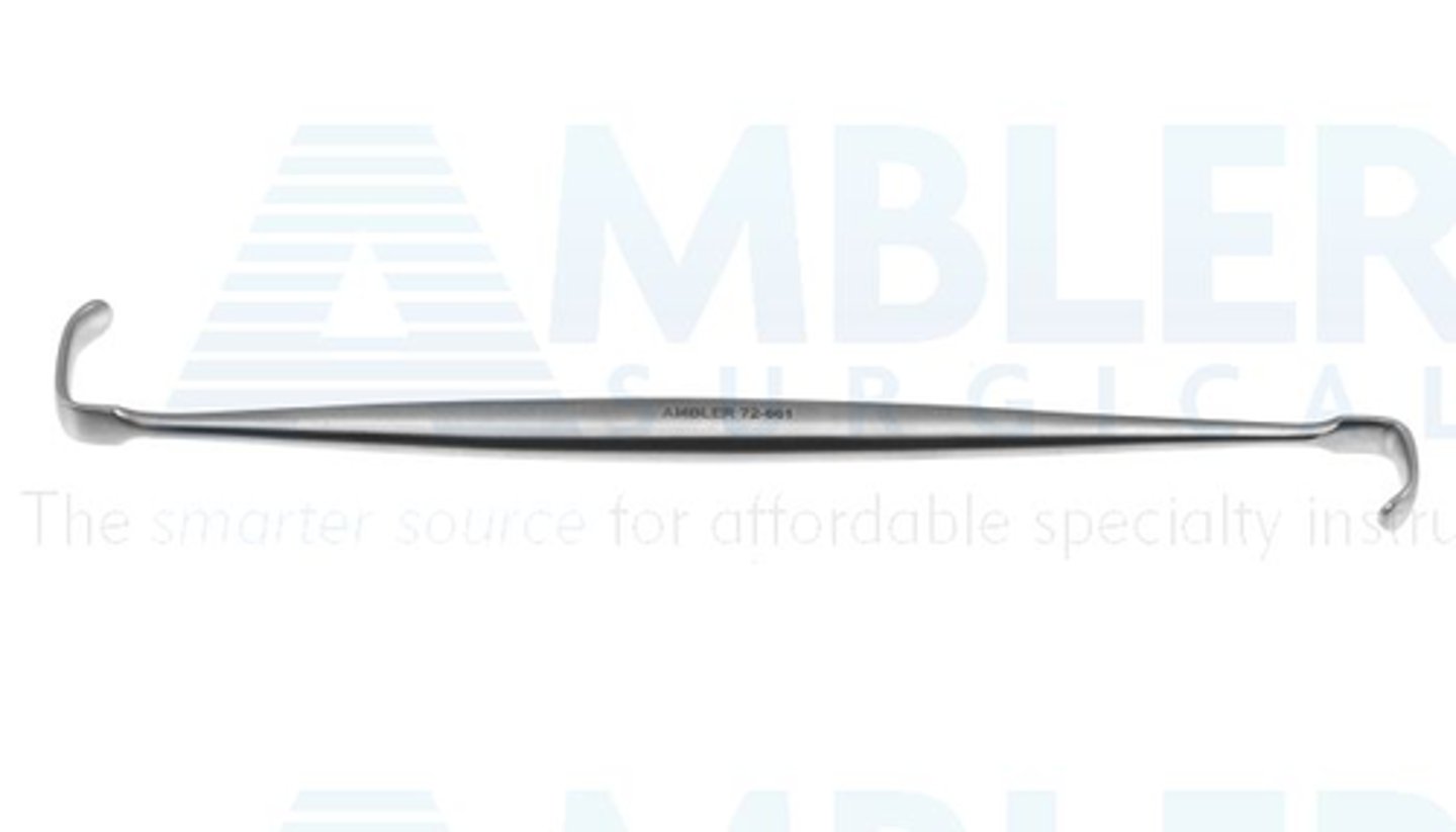 <p>Retracting and Exposing. Hand held double ended, blunt on both ends; superficial wound exposure</p>