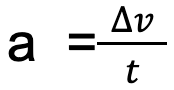 <p>acceleration = change in velocity / time taken</p><p>acceleration (a) - metres per second squared (m/s^2) change in velocity (∆v) - metres per second (m/s) time (t) - seconds (s)</p>