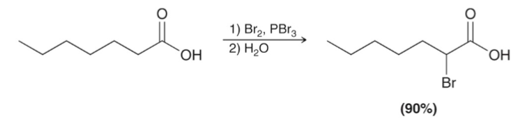 <ul><li><p>brominates the alpha carbon of a carboxylic acid.</p></li></ul><p></p>