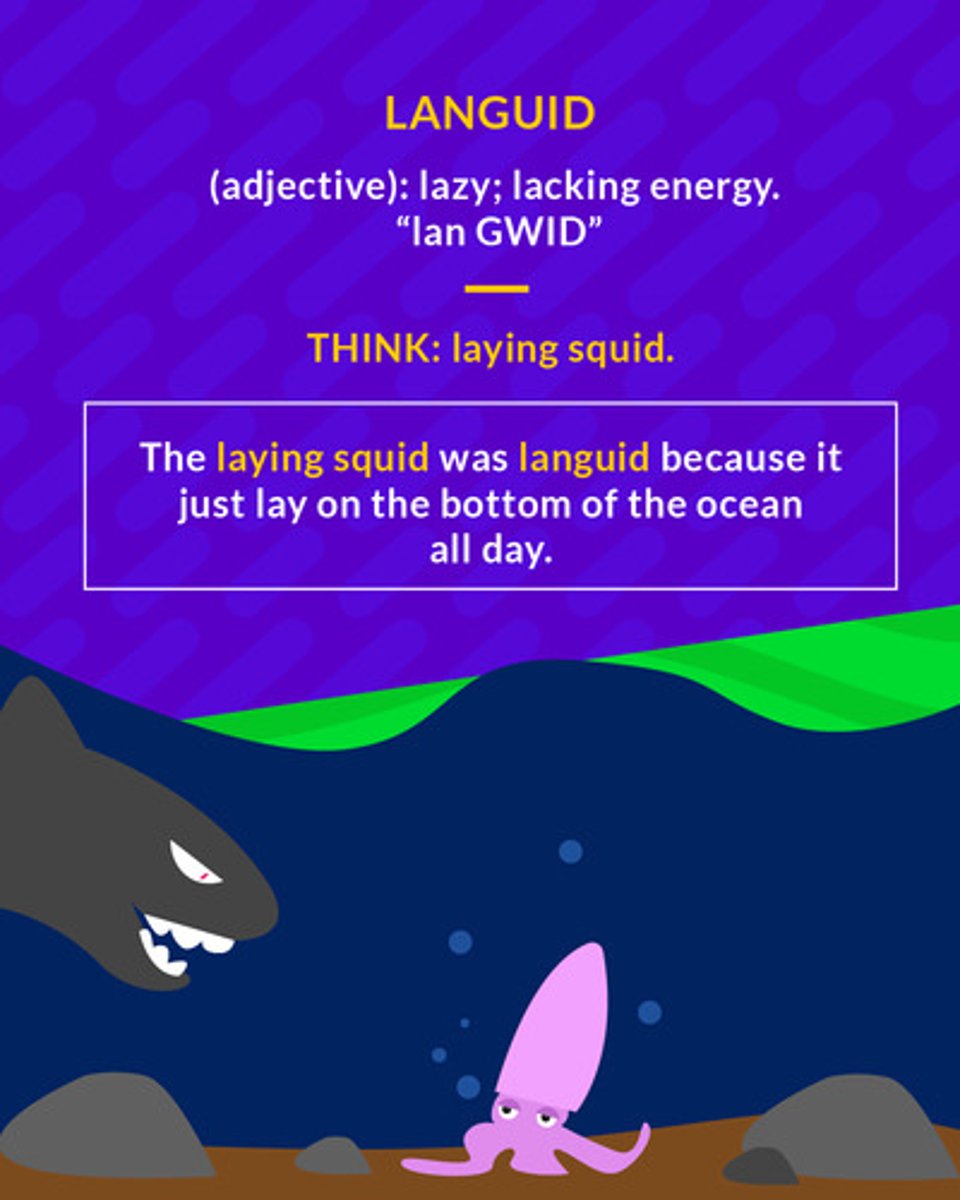 <p>(adj.) lacking energy; weak</p>