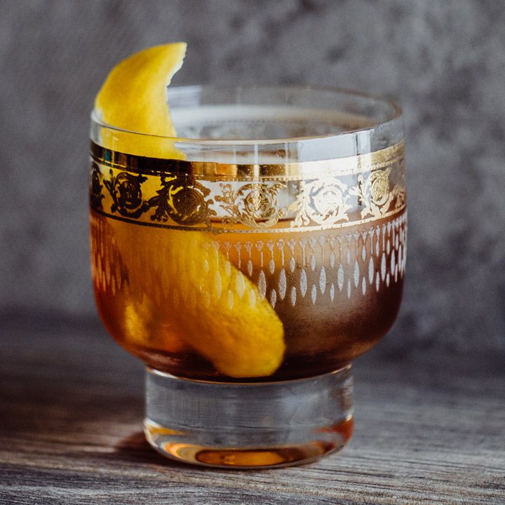<p>manhattan, 1 oz rye whiskey, 1 oz brandy, 1 oz sweet vermouth, bar spoon benedictine, dash angostura bitters, dash Peychaud’s bitters, served straight up, garnished with lemon twist</p>