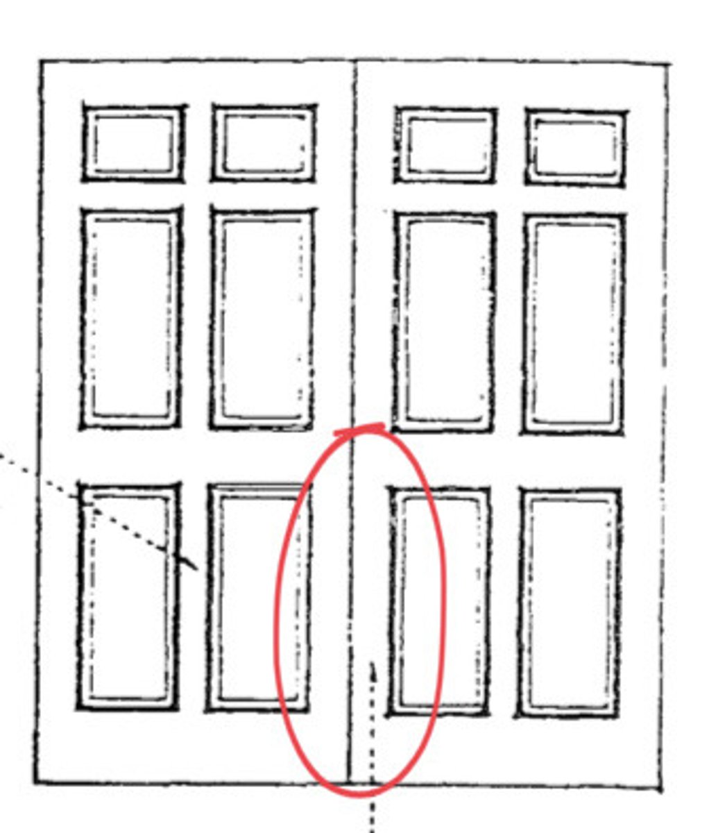 <p>One of the <strong>abutting stiles</strong> in a pair of double doors or in a pair of casements.</p>