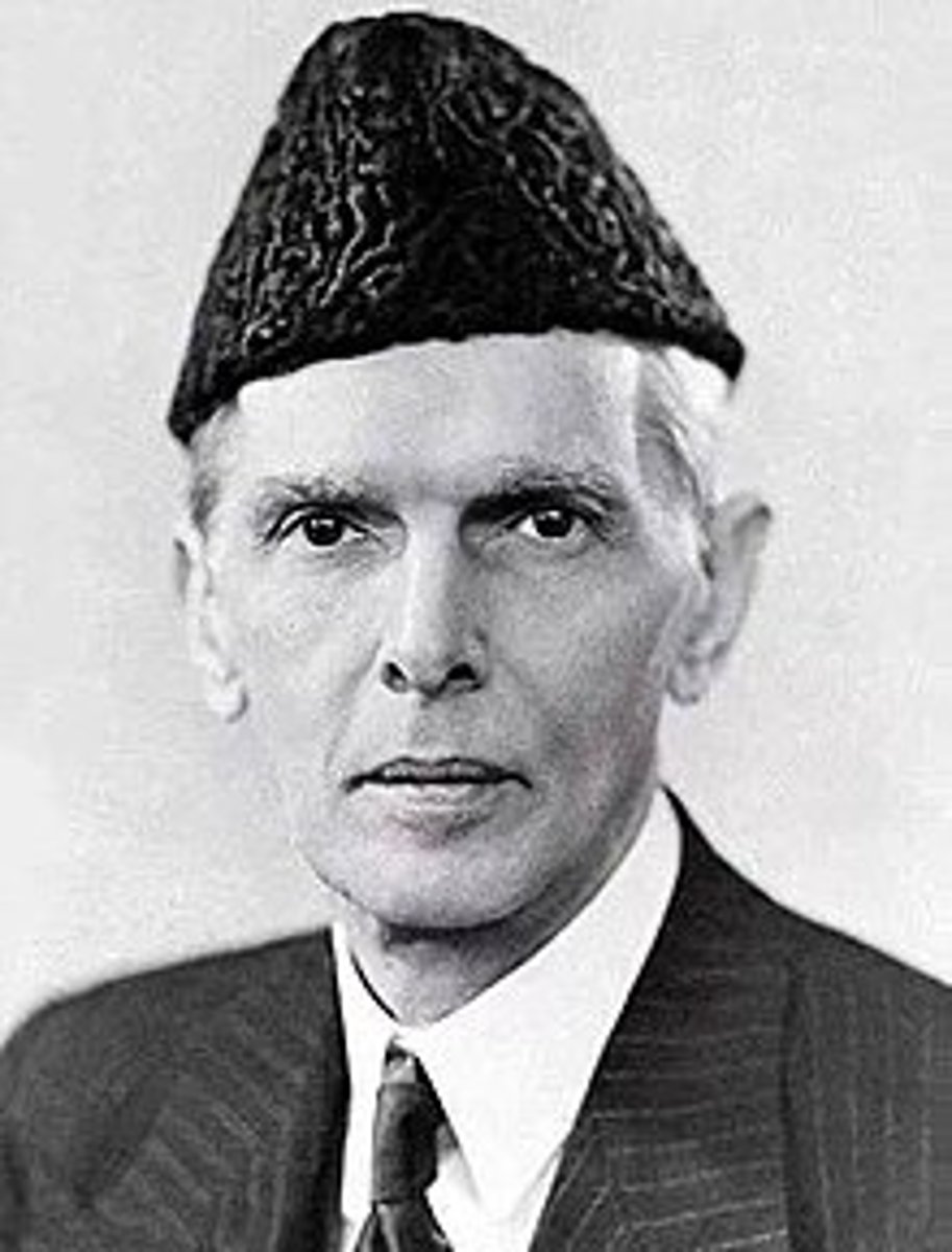 <p>first president of Pakistan; favored Indian independence from Britain but supported partition into separate countries</p>