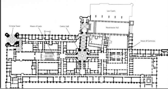 <p>Barry and Pugin, London England, 1836-60, had a monarchy but also and elected government and building was the place where the government met. Base was gothic for morality and nationalism. Crossing, courtyard, towers, and finial. Can tell it’s not medieval by the regularity of the facade and roughly grided (unlike Strawberry Hill). Perpendicular Gothic and Picturesque with the elements of shadow and light.  </p>