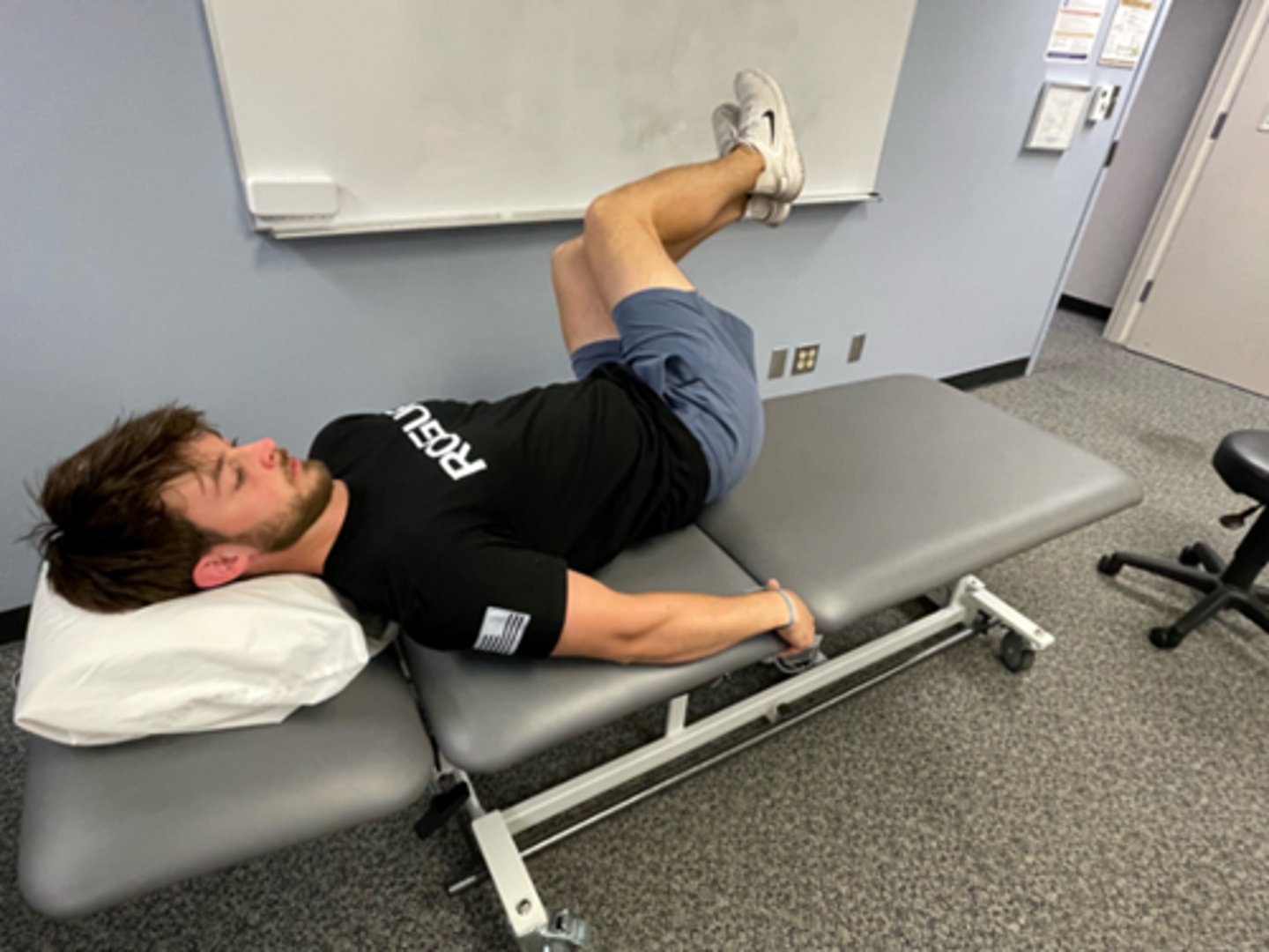 <p>flexion bias</p><p>flex first then rotate, (swing legs to side)</p><p>usually move legs towards painful side</p><p>may need to hold for several minutes</p>