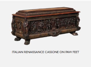 <p><span style="color: rgb(0, 0, 0);">- The most important piece of<br>Italian Renaissance furniture was a <strong>hinged chest<br>or storage box.</strong></span></p><p><span style="color: rgb(0, 0, 0);"><br>- Its size varied from a jewel casket to<br>the almost immovable dower chest, and<br>it often doubled as luggage.</span></p><p><span style="color: rgb(0, 0, 0);"><br>- It is used to store clothing and other<br>items like seats or tables</span></p><p><span style="color: rgb(0, 0, 0);">.<br>- were passed from one<br>generation to the next and many have<br>survived.</span></p><p></p>