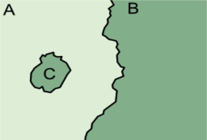 <p>a distinct region or community enclosed within a larger territory</p>