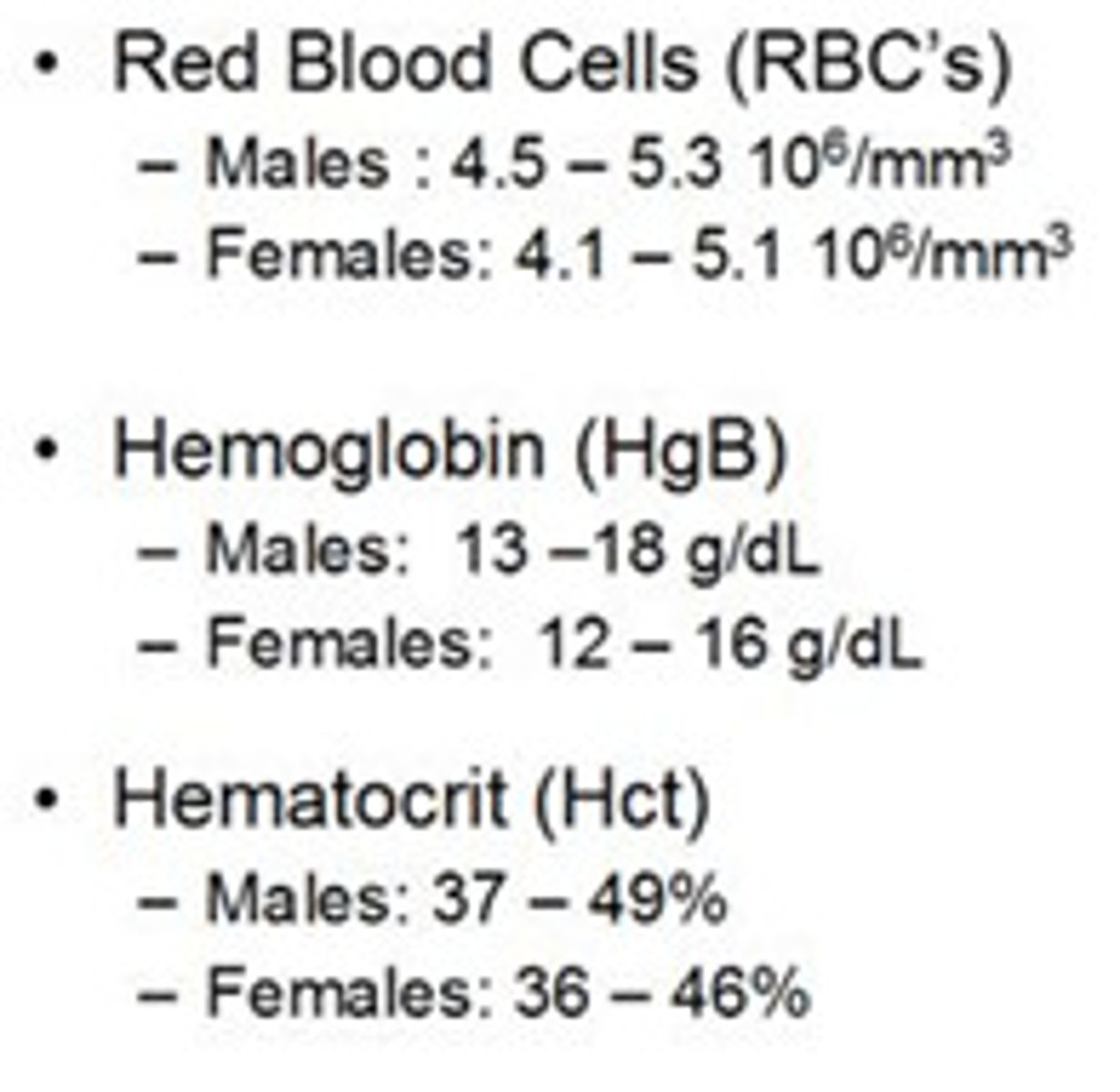<p>amount of RBC/unit volume of blood (RI$ 4.4-5)</p>