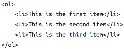 <p>HTML tag used to add individual items to a list. Must be enclosed within <ol> or <ul> tags.</p>