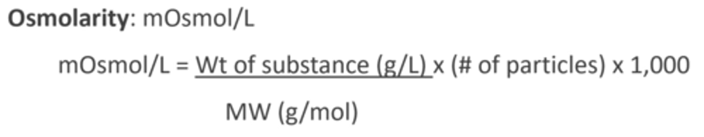 <p>[Wt of substance (g/L)/ MW (g/mole)]<br>x # of particles<br>x 1,000</p>