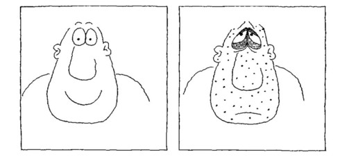 to become covered by (something) such as spots / a rash / a cold sweat [stress the 2nd word]