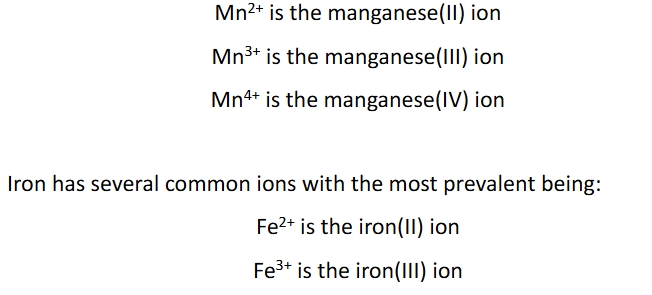 <p>more complicated than main group cations because these can form different charges</p>