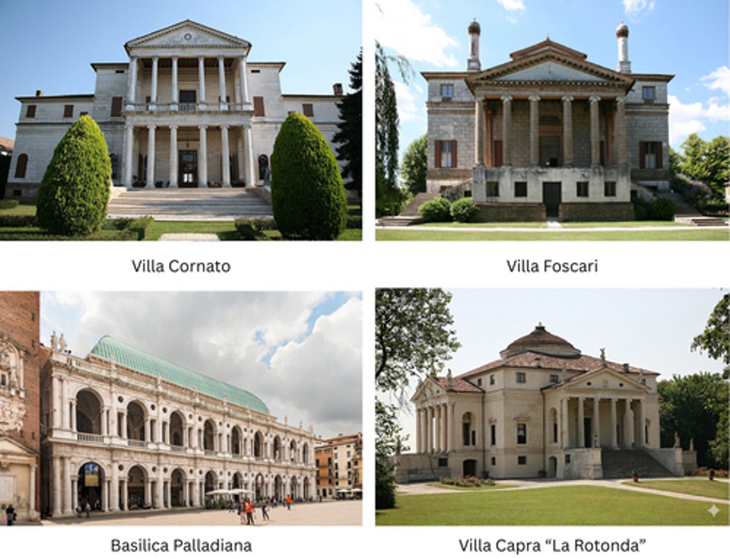 <p>1508-1580 : Sleutelfiguur van de laat-renaissance en auteur van I Quattro Libri dell’Architettura. Beroemd om zijn villa's als Villa Malcontenta (met piano nobile) en Villa Cornaro (met dubbele portico).</p>