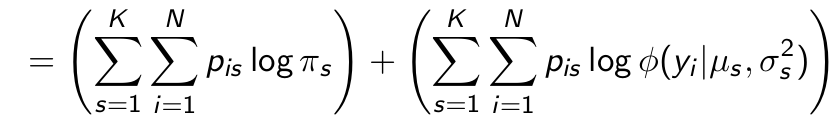 <p>Divide it into two parts because this makes the M-step easier as each part can be considered separately (if parameters do not appear in multiple segments) and no products appear anymore.</p>
